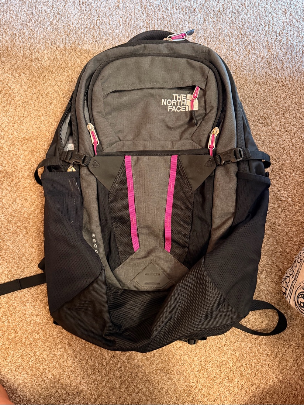 The North Face Gray Backpack with Pink Accents